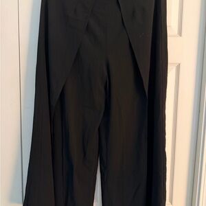 Black Draped Wide-Leg Jumpsuit Pants